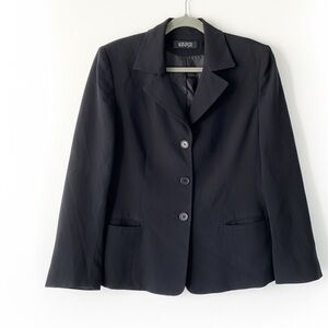 KASPER Black Blazer Jacket Medium 90s Minimalist Dark Academia Office Siren Goth